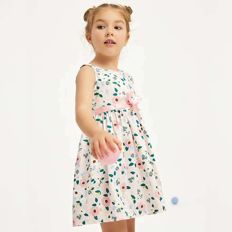 Summer New Girls' Sleeveless One-Piece Dress Pastoral Floral Cute Princess Dress BowPrincess Dress