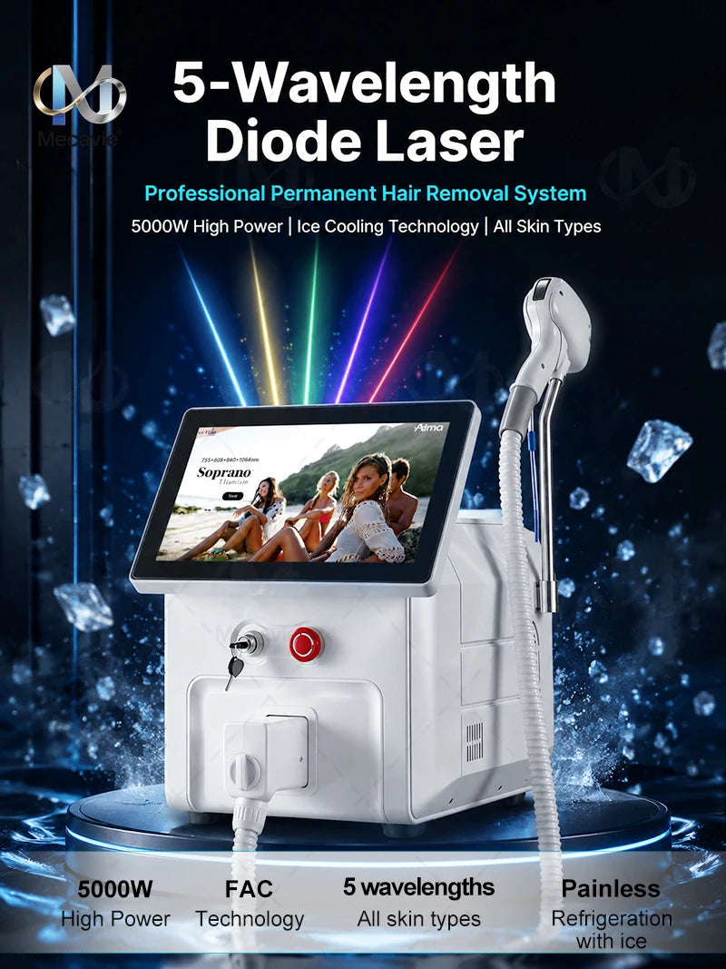 2026 New Diode Laser Hair Removal 755 808 830 940 1064nm 5waves Professional Cooling Head Design Delivers Painless Epilation