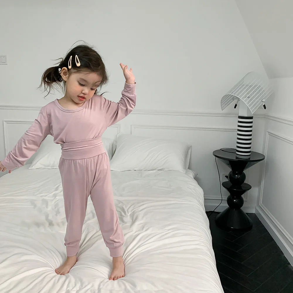 1-8T Toddler Kid Baby Boy Girl Pajamas Set Homewear 2pcs Clothes Set Long Sleeve Top High Waist Pant Suit PJ Outfit