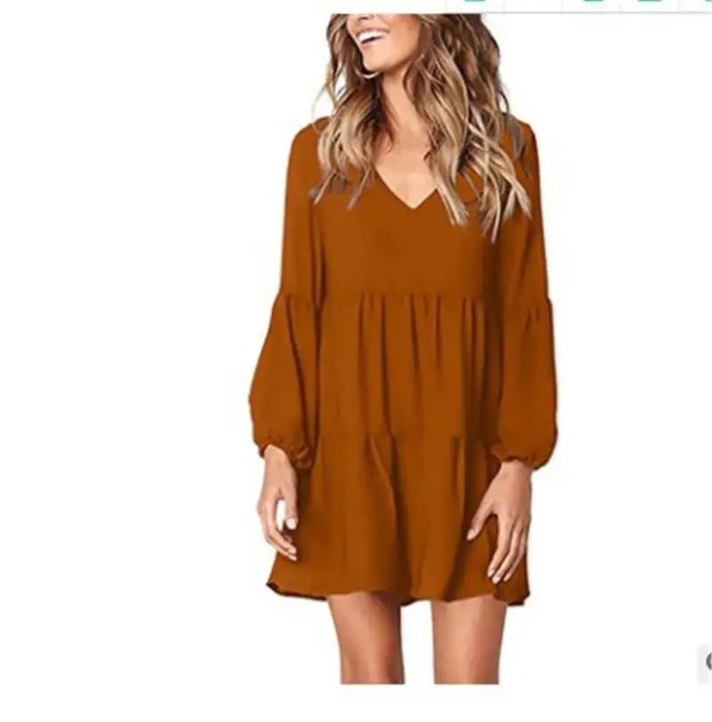 plus Size Autumn Clothes 2024 Women's V-Neck Long Sleeve Dress Ladies Fashionable Elegant Style Single Piece All Seasons