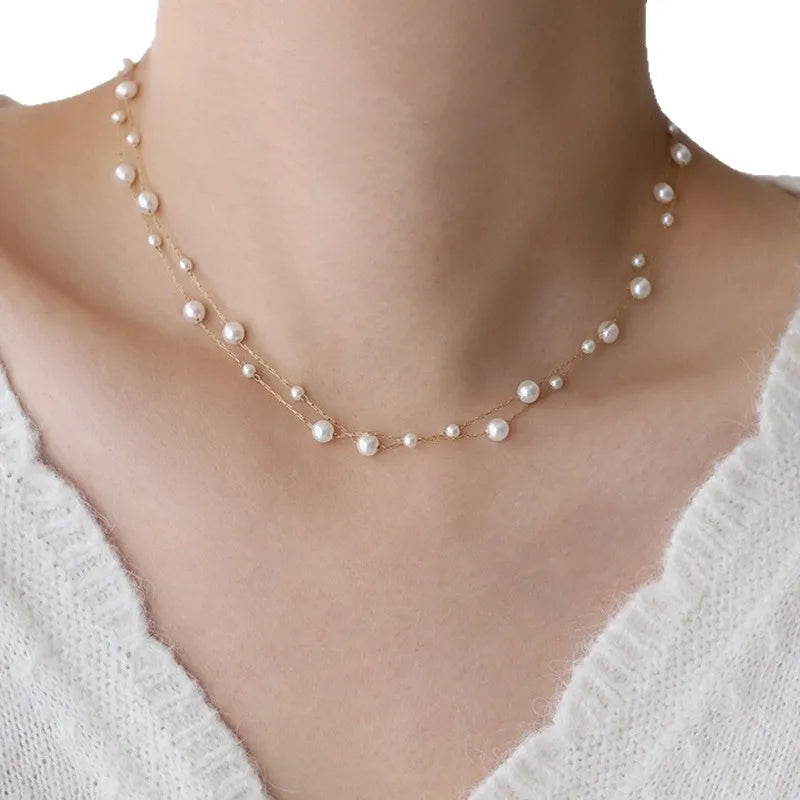 Stainless Steel Temperament Pearl Chain Choker Necklace For Women'S Waterproof Collar Jewelry Bijoux