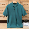 Summer 100% Merino Wool Men'S Lapel Pullover Short Sleeve Polo Neck Sweater Loose Top Business Casual Knit T-Shirt