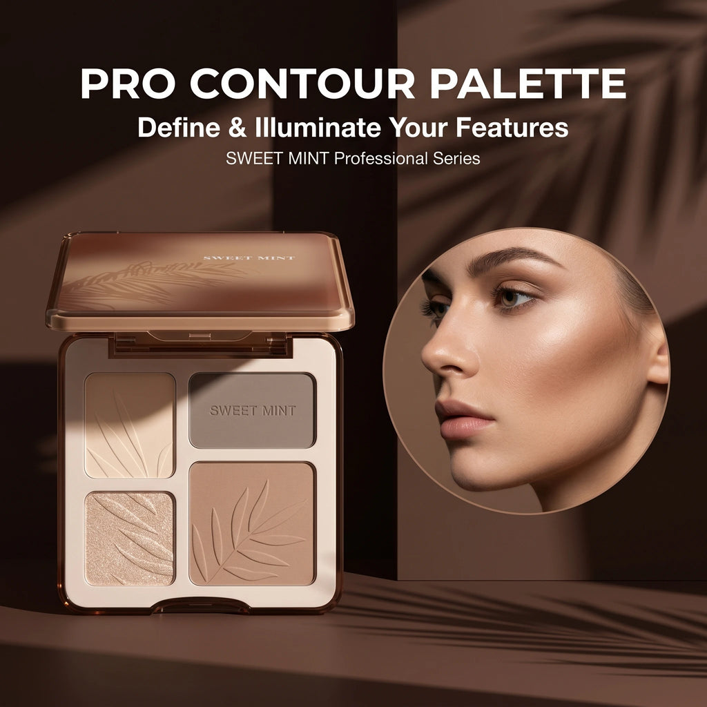 Sweetmint 4-Color Contour Palette Highlight & Contour Integrated Fine Texture Easy to Blend Beginner Friendly