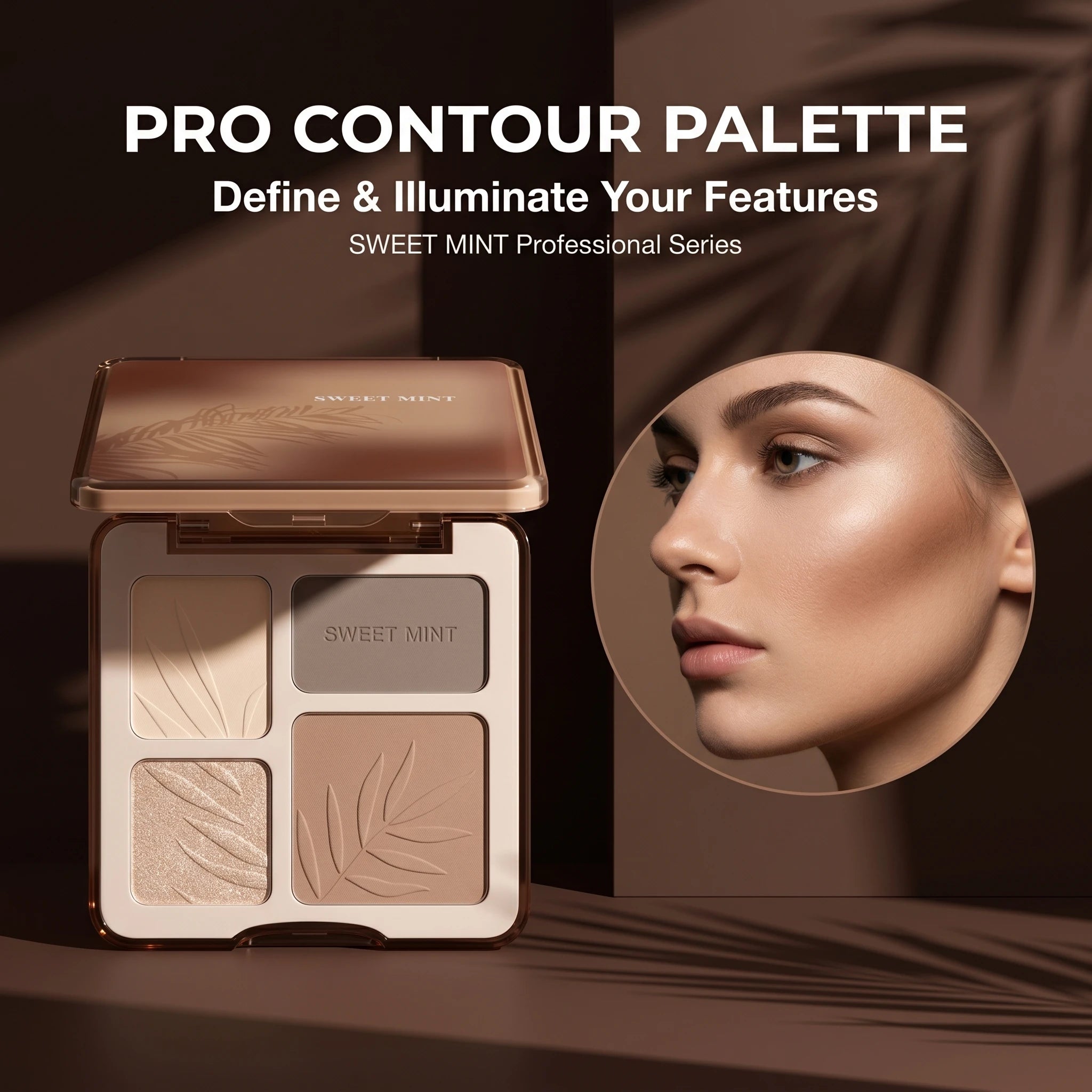 Sweetmint 4-Color Contour Palette Highlight & Contour Integrated Fine Texture Easy to Blend Beginner Friendly