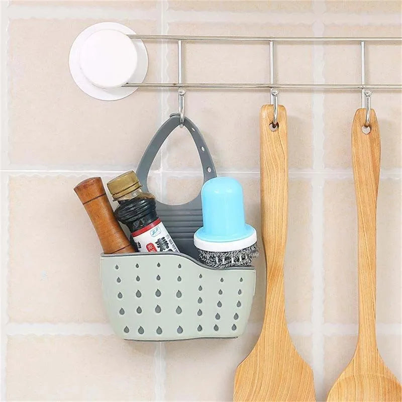 Cesta Colgante Escurridor para Fregadero Ajustable Accesorios de Cocina Bolsa de Goma para Fregadero Estante para Jabón Esponja Soporte para Grifo para Baño 1PC