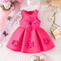1-5Y Toddler Girl Party Dresses Sleeveless Front Fashion 3D Mesh Flower Dress For Girls Baby Kids Clothes Girls Birthday Gown