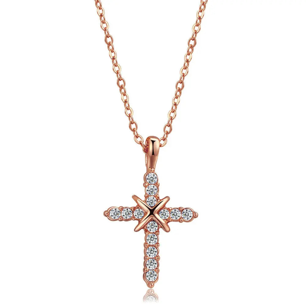 Collar gargantilla de cristal plateado con colgante de cruz para mujer N456
