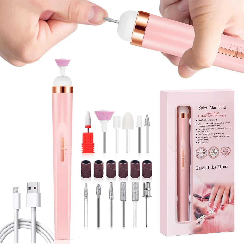 YIKOOLIN Portable Nail File Care Electric Nail Drill with 4 Speeds Cuticle Trimmer Battery Operated Manicure and Pedicure Tools