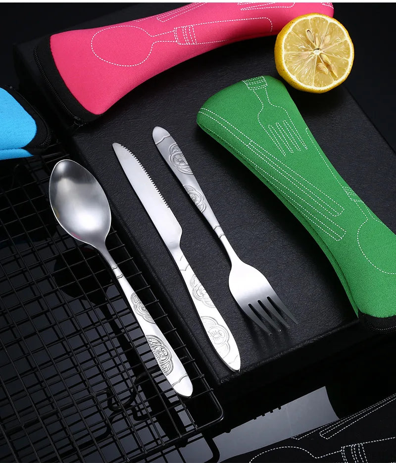Cuchara de camping de viaje, juego de cubiertos de viaje con cremallera, estuche de almacenamiento portátil para herramientas de cena, hogar, picnic, vajilla lavable
