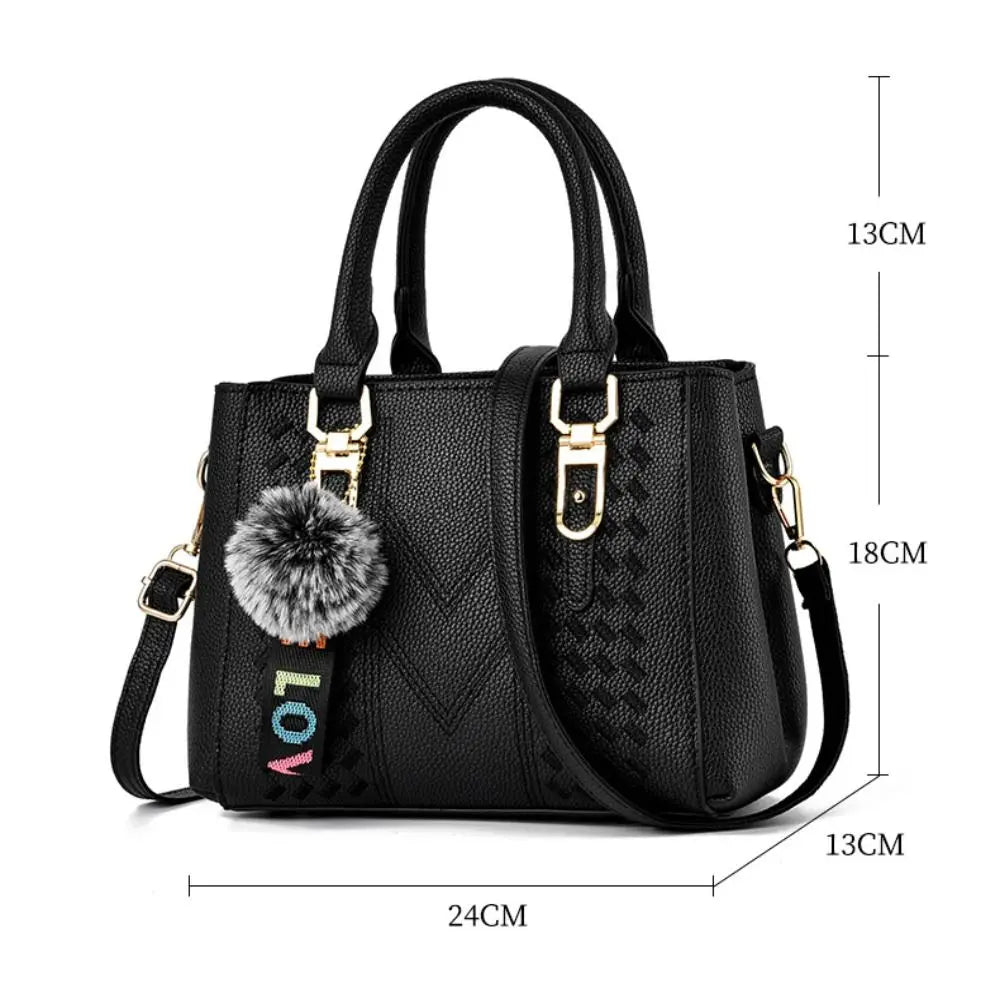 Korea Leather Women Handbag with Keychain Open Pocket Shoulder Bag Large Capacity Casual Messenger Bag Lady