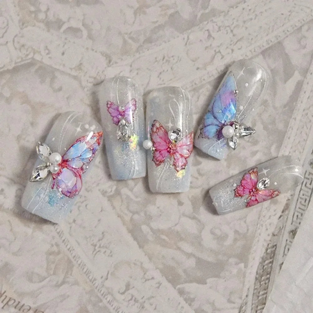 1pcs 5D Luxury Kawaii Butterfly Nail Stickers Japanese Glitter Shell Aurora Nail Art Decorations Decals DIY Manicure Slider Foil