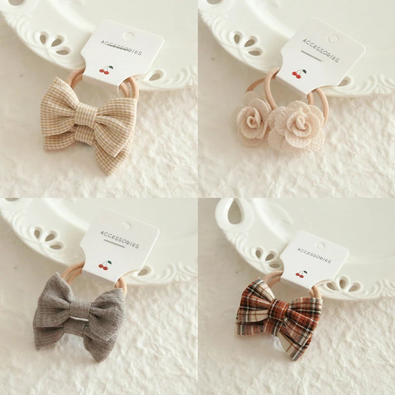 AITOUSHI Girls' Elastic Hair Bow Ties - Cotton Printed Hair Rope