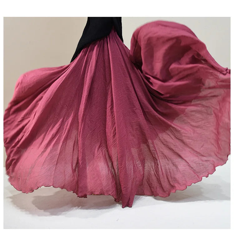 New In 2026 Spring Summer Woman Cotton Linen Midi Skirt Solid Color Loose Flared Pleated A-line Skirt Female Sweet Elegant Skirt