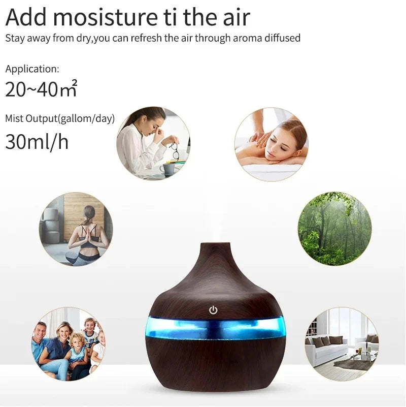 Suncolourful Ultrasonic Aroma Diffuser and Humidifier - 300ml Wood
