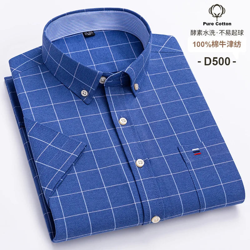 Men's Casual Short Sleeve Shirt - 100% Cotton Classic Fit 7XL