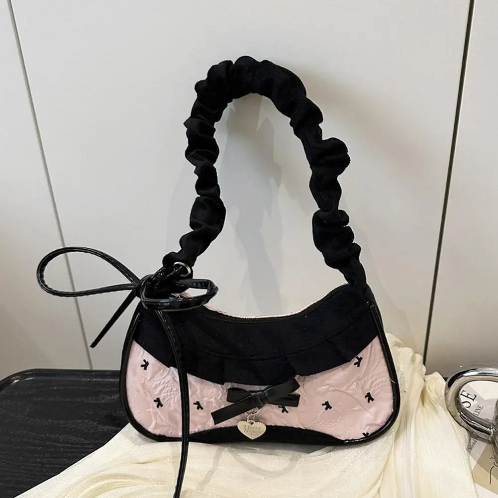 Fashion Grid Women Bag Lace Ribbon Stretchable Shoulder Strap Single Shoulder Underarm Bag Daily Commuting Student Handbag