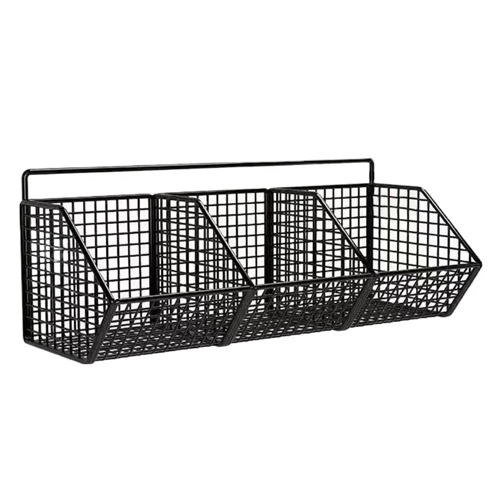 Wall-Mounted Kitchen Storage Basket - Perforation-Free Iron Rack Black