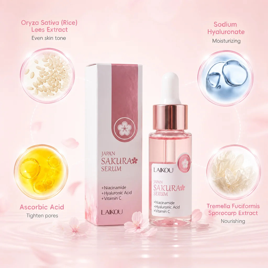 Sakura Serum Niacinamide Hyaluronic Acid Vitamin C Brightening Hydrating Moisturizing Glow Boost Daily Facial Skin Care Essence