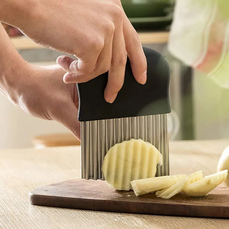 Cortador Ondulado de Patatas Fritas de Acero Inoxidable para Masa, Verduras, Frutas, Cuchillo de Cocina, Picador, Herramientas para Hacer Patatas Fritas, Gadget