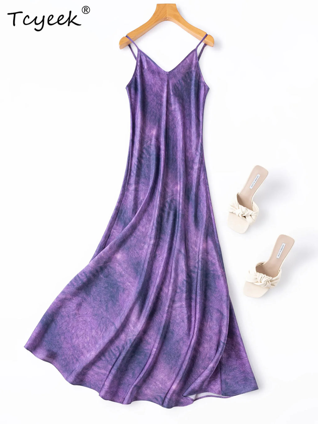 Tcyeek 100% Natural Mulberry Silk Womens Dresses Summer Clothes Elegant Fashion Dress 21MM Silk Maxi Dress 2026 Платье Женское