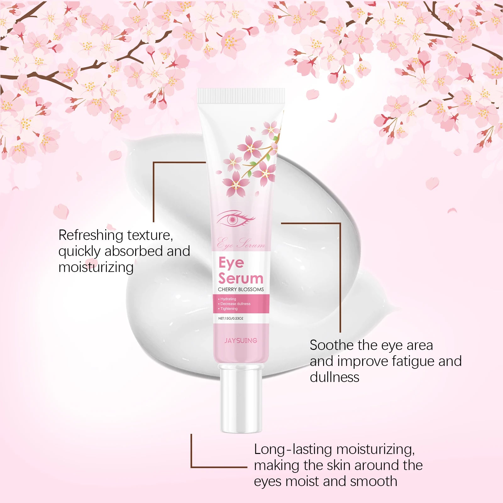 JAYSUING Sakura Eye Serum Anti Dark Circles Puffiness Eye Bag Wrinkle Remover Firming Moisturizing Brightening Eye Lifting Cream