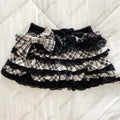Summer women's Y2k slim-fit skirt Harajuku Streak pattern printed lace hem bow mini skirt EMO- Girl
