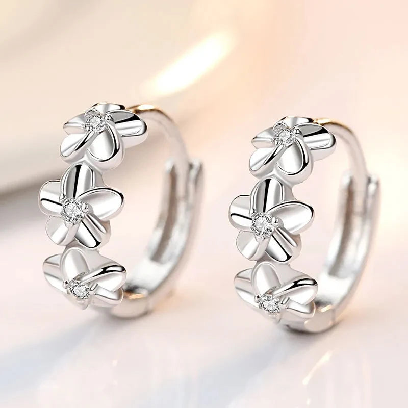 925 Sterling Silver Zircon Flower Stud Earrings