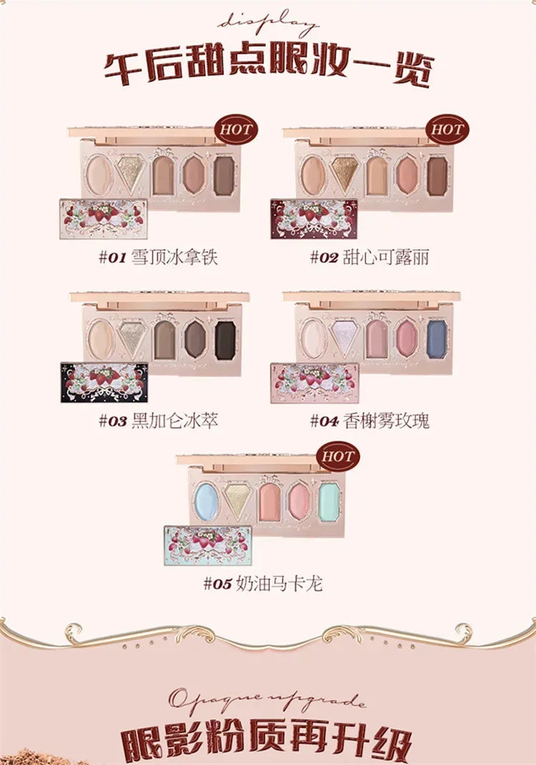 Flower Knows Series Shell Strawberry Angel Moonlight Mermaid Jewel Eyeshadow Palette 5 Colors Pearlescent Mashed Potatoes