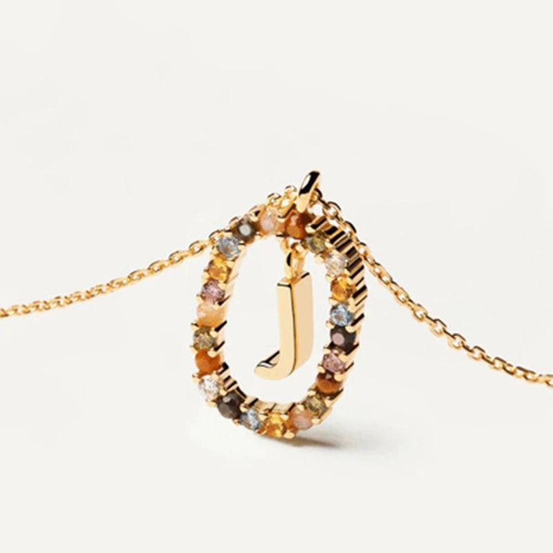 New 925 Sterling Silver Gold Letters A - Z Initial Necklace Zirconia Letter Pendant Long Chain Say My Name Fine Jewelry