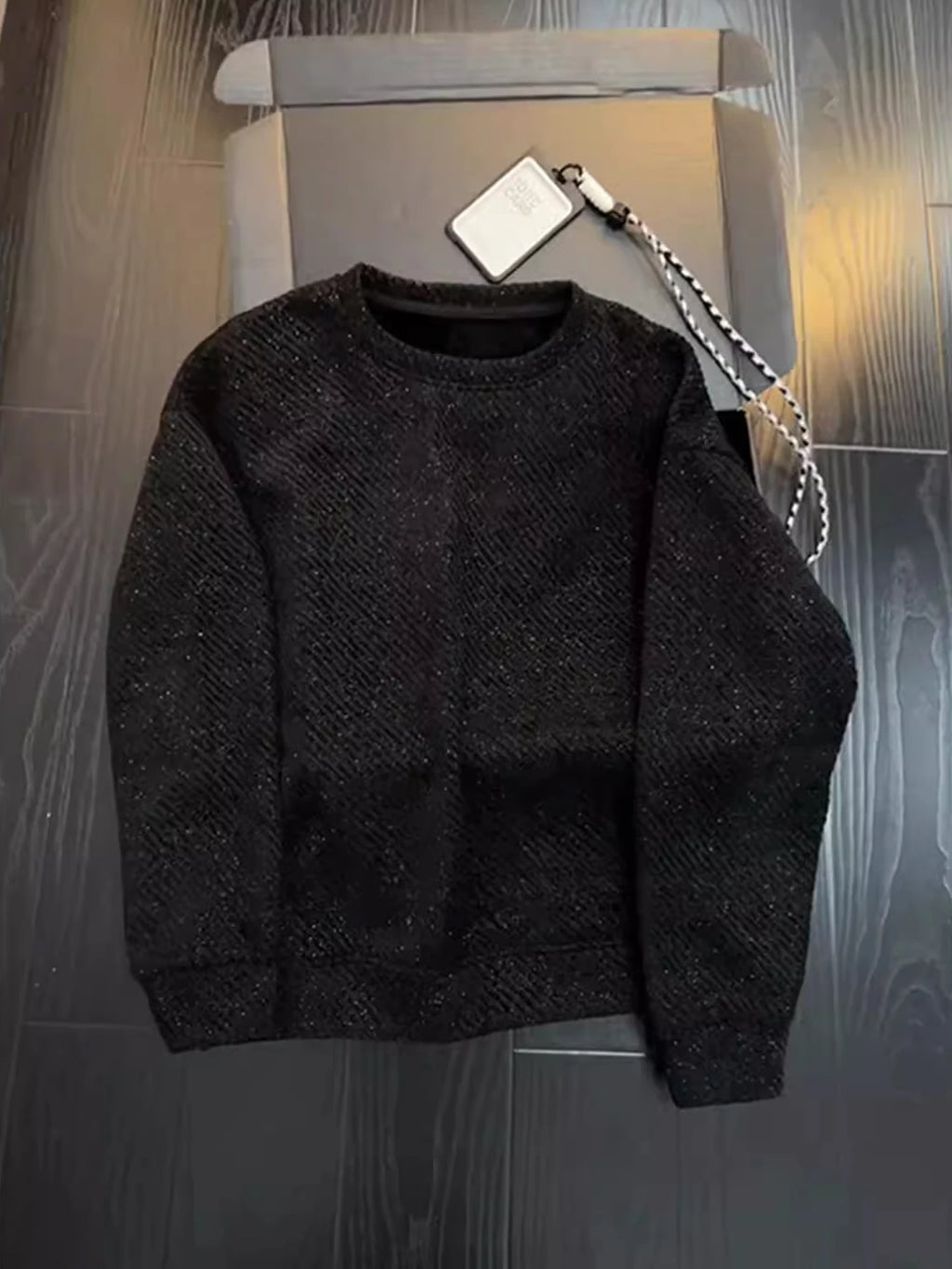 Black round Neck Long Sleeve Sweatshirt Men's Autumn Winter Heavyweight Base Layer Shirt Tianxing Comfortable Casual Style
