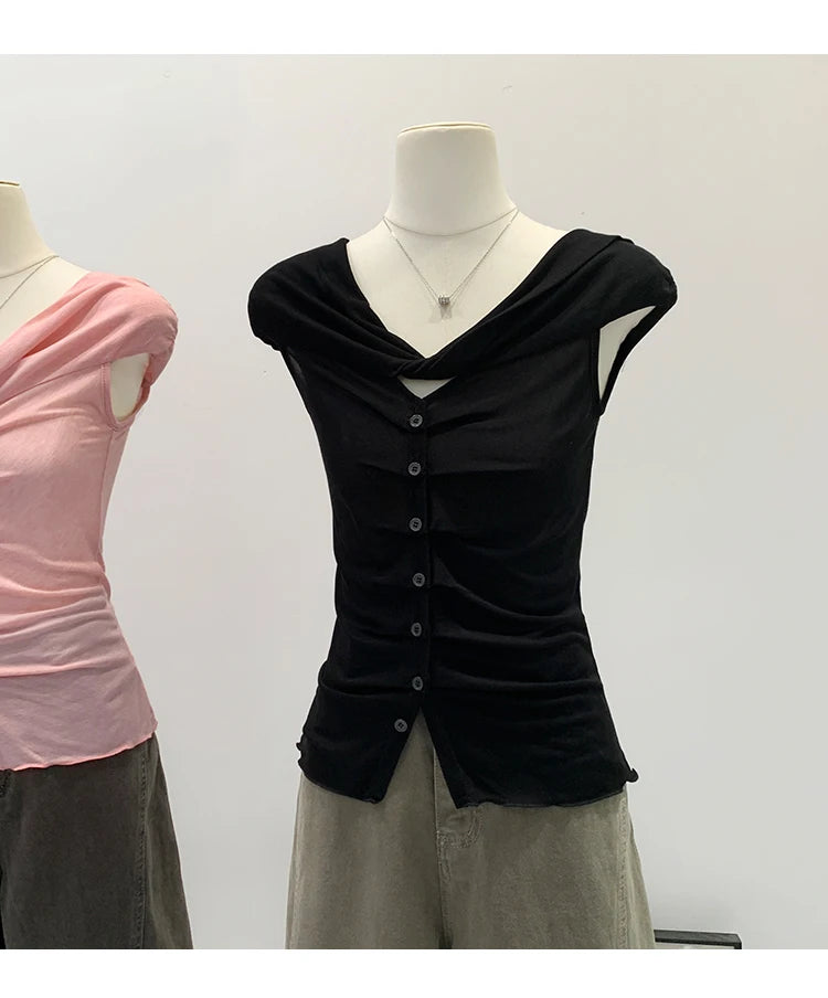 Lace V-Neck Sleeveless T-Shirt Women's Korean Style Spring New High-End Feeling Top Comfortable Breathable Pure Color Spring