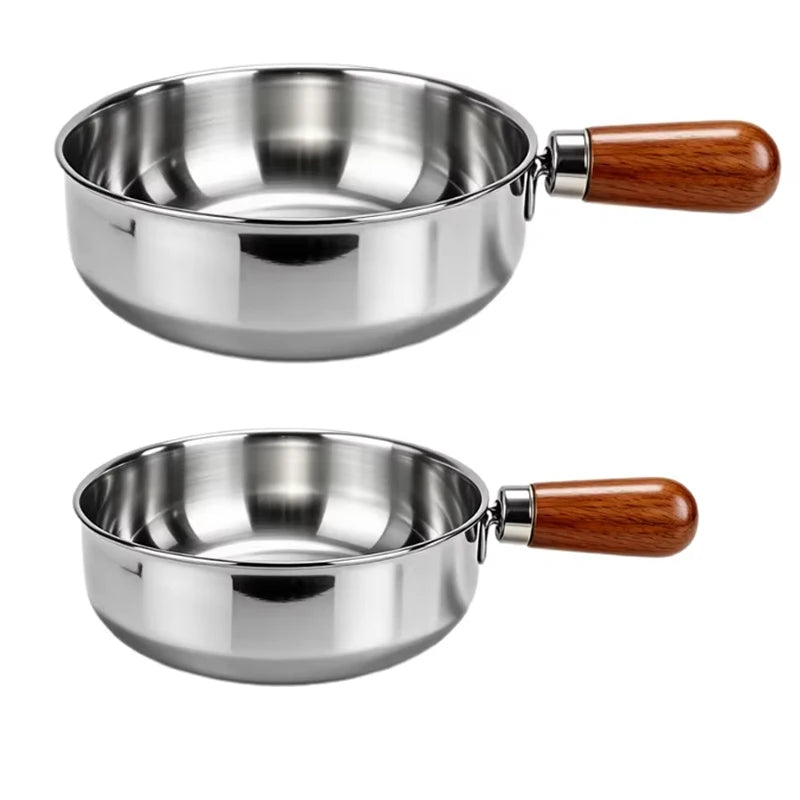 1pc Stainless Steel Pot with Heat-Resistant Wooden Handle - Induction Compatible, Non-Slip Base, Even Heat Distribution Milk Pot