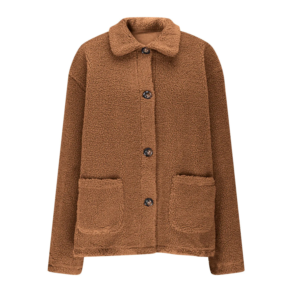 Warm Fleece Lamb Winter Womens Jackets New Casual Lapel Collar Single Breasted Plush Cardigan Coat For Women Casual Outerwear