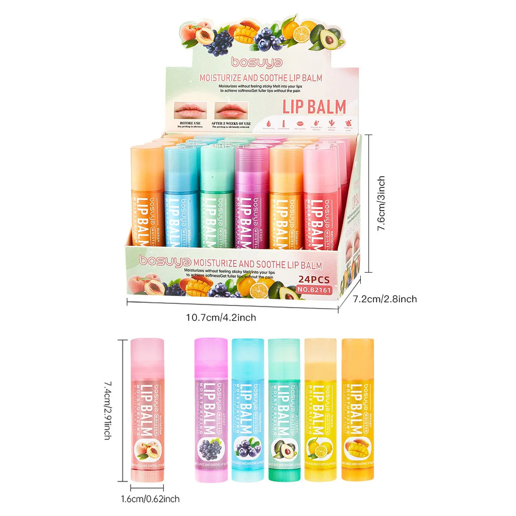 24Pcs Fruit Series Lip Balm Set Honey Grape Avocado Moisturizing Repair Anti-Cracked Non-sticky Lip Balm for Lips Skin Care