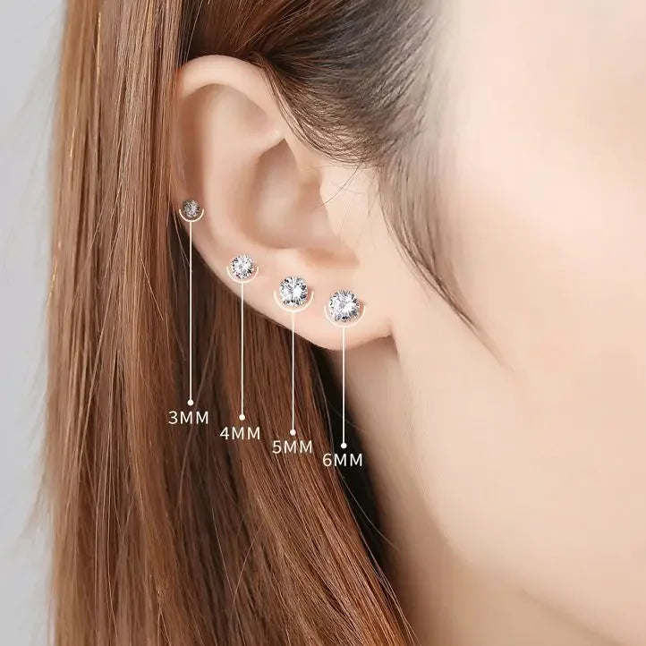100% Real 925 Sterling Silver Jewelry Women'S Fashion Cute Tiny Clear Crystal Cz Stud Earrings For Girls Teens Lady