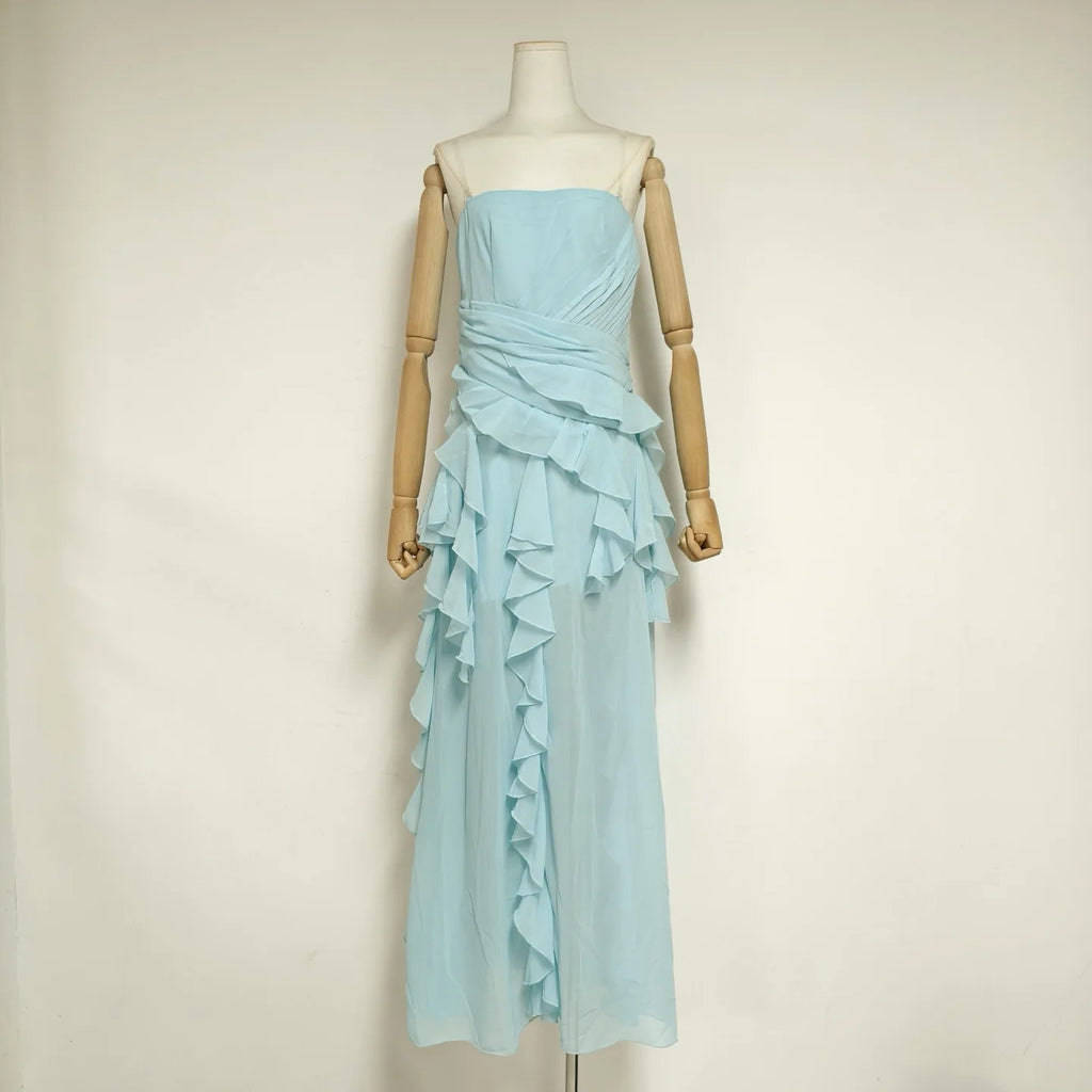 2026 Summer American Elegant Temperament Fashion Ruffled Splicing Sleeveless Strapless Irregular Split Chiffon Long Dress Women