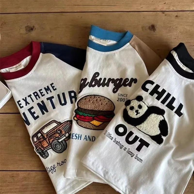 Long Sleeve Tees For Boys And Girls Cartoon Printing Round Neck Base Shirt Toddler New Thin Cotton Soft Crewneck Tshirt