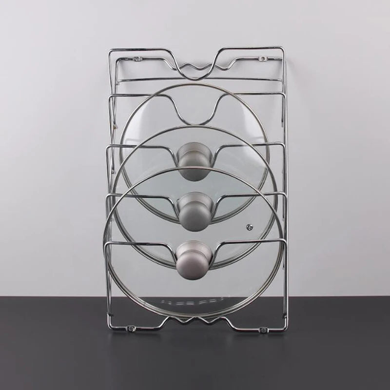 1 Ud. Accesorios de cocina Soporte de acero inoxidable para tapas de ollas Organizador de cocina Soporte para tapas de sartenes Rejilla para platos