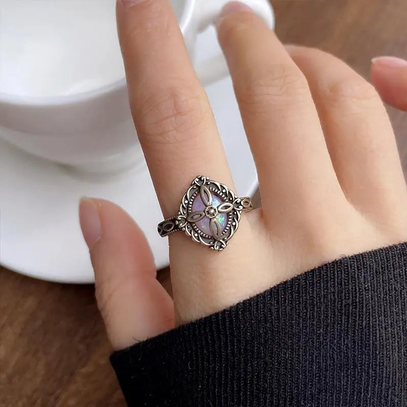 Bohemian Ethnic Style Metal Zircon Opening Adjustable Rings for Women Vintage Personality Rings Party Jewelry Accessories Gifts