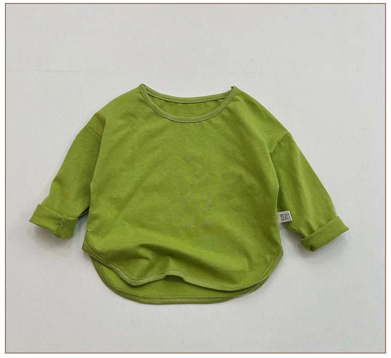 Children Simple Casual Long Sleeves T-shirt Kid Cotton Tops Unique Tees Autumn Spring Boy Girl Baby O-neck Solid Bottoming Shirt