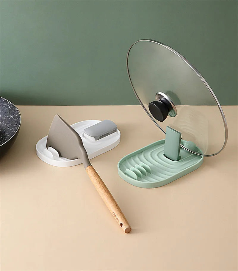 Organizador de cocina, soporte para tapas de ollas, estante para secar sartenes, soporte de encimera sin perforaciones para cucharas, accesorios para el hogar