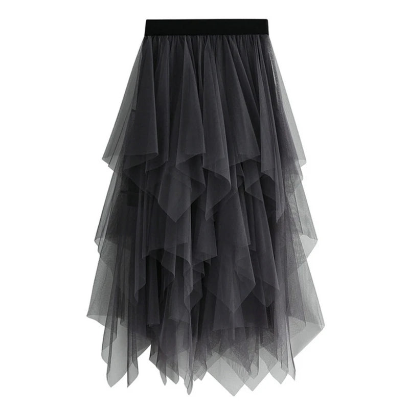 Solid Color A-Line Tulle Skirts for Women Girls Mesh Layered Skirt Summer High Elastic Waist Party Skirt Beach Club Fairy Skirts