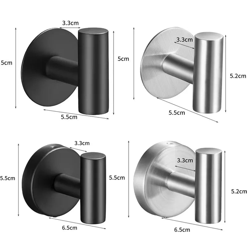 Ganchos de toalla de baño de acero inoxidable 304, ganchos negros para abrigos y batas, ganchos de pared redondos para baño, organizador de cocina, herrajes