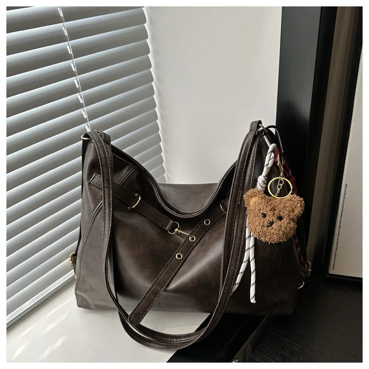Vintage Large Capacity Women's Shoulder Bag Fashion Backpacks Pu Leather Ladies Crossbody Bag Female Commuter Tote Handbags