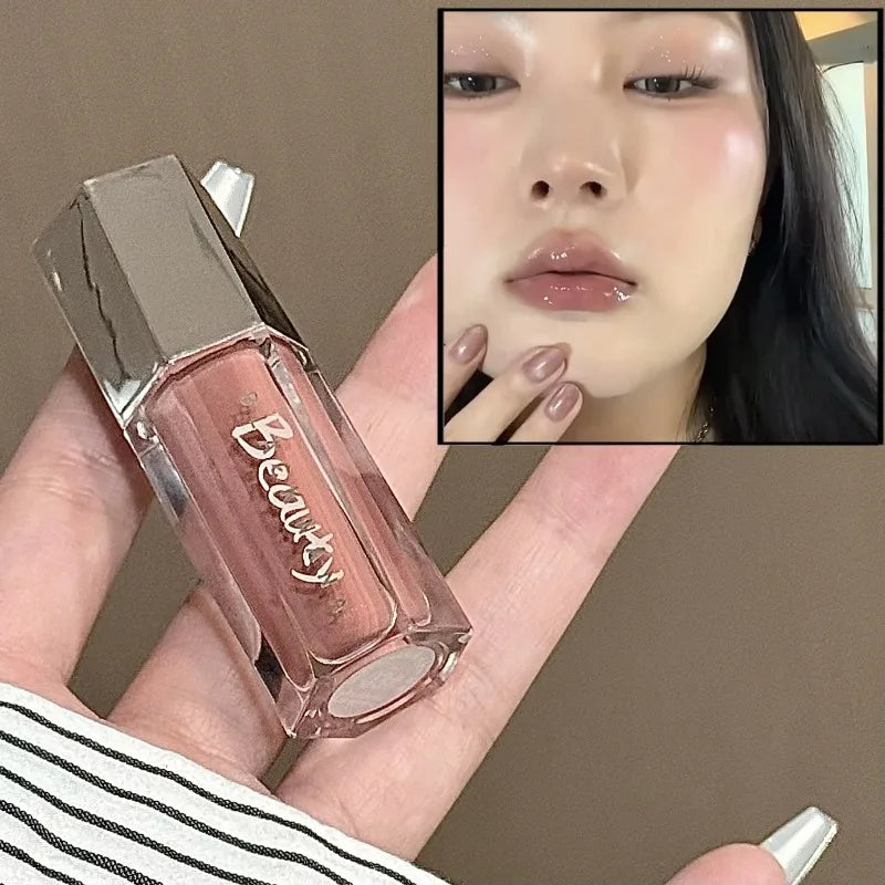 Ice Transparent Brown Lip Gloss Moisturizing Glossy Liquid Lipstick Water Light Glass Mirror Lip Glaze Long-lasting Beauty Lips