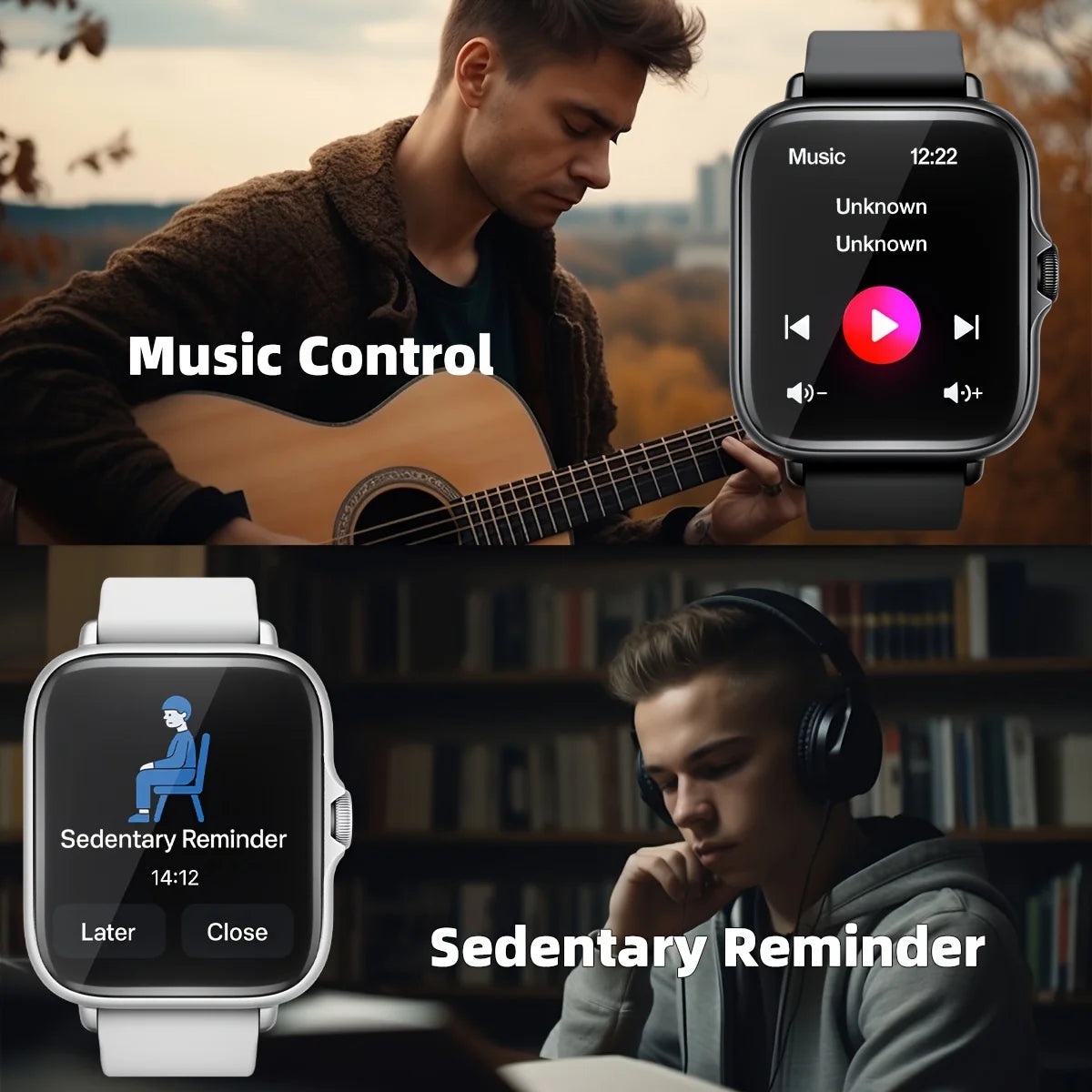 Smart Watch Compatible for iPhone & Android, Wireless Call, HD Touch Screen Fitness Tracker with Pedometer, Step Tracker, Music,Weather Display,Wireless Smartwatch for Men & Women