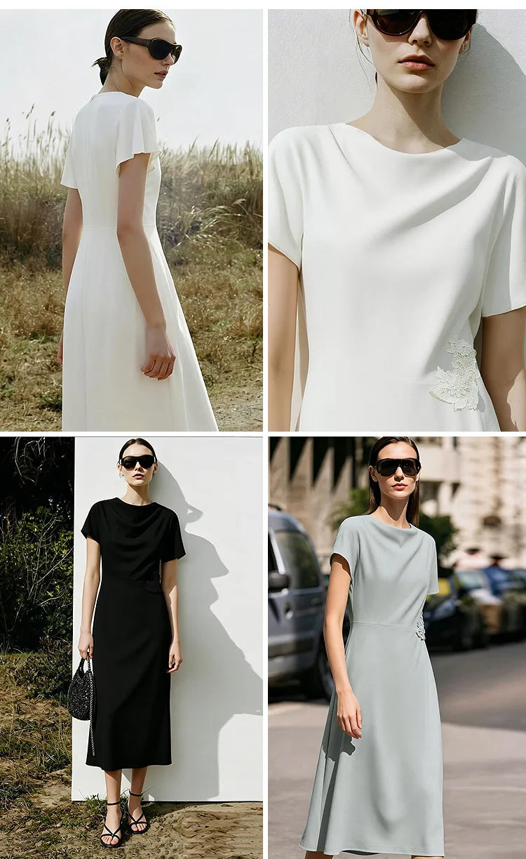 Amii Women’s Dress 2026 Summer New Asymmetric Dolman Sleeve Cowl Neck Lace Slim Fit Elegant Midi A-Line Dress For Women 12642108