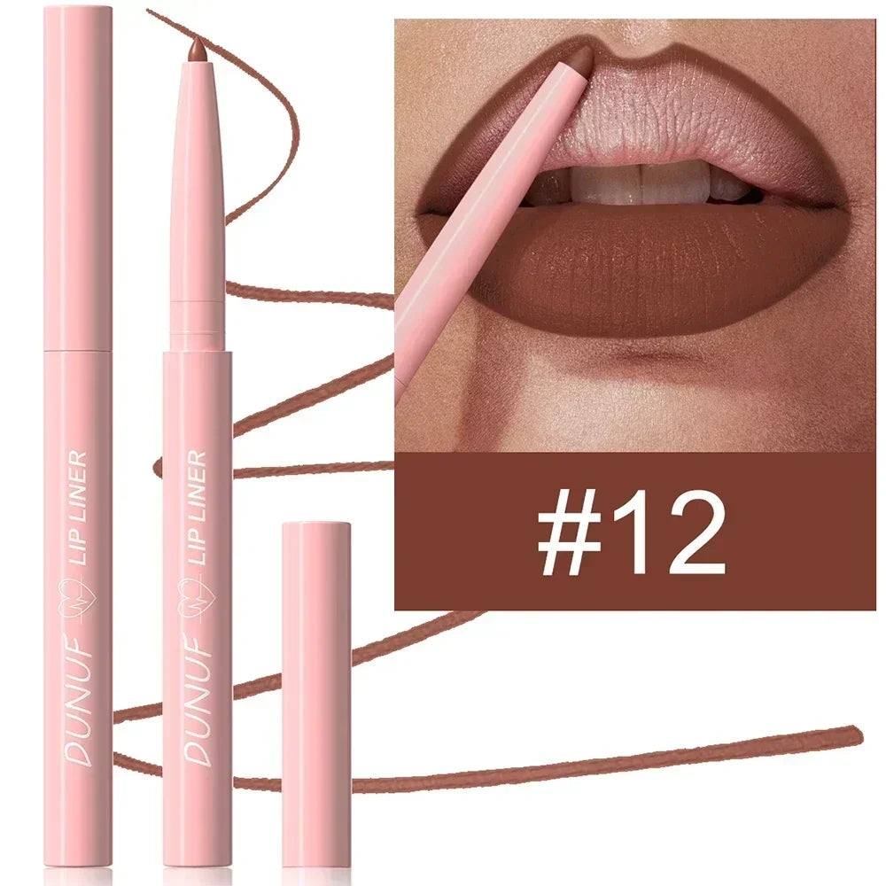 Dunuf 12 Color Velvet Matte Lip Liner Pencil Waterproof for Precise Lip Contour Nude Pink Set for Makeup Lovers