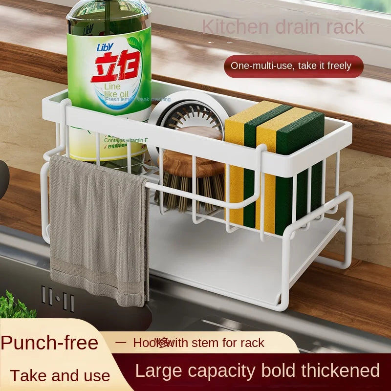 Estante de acero inoxidable para cocina, escurridor de esponjas, escurridor de fregadero, artículos de lavado de platos, almacenamiento de paños de cocina, escurridor