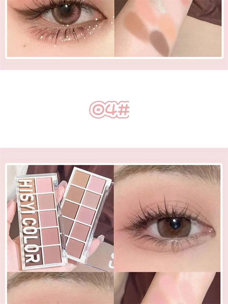 10 Colors Shimmer Matte Eyeshadow Palette Nude Glitter Shiny Pigment Eye Shadow Long Lasting Waterproof Make Up Palette Cosmetic